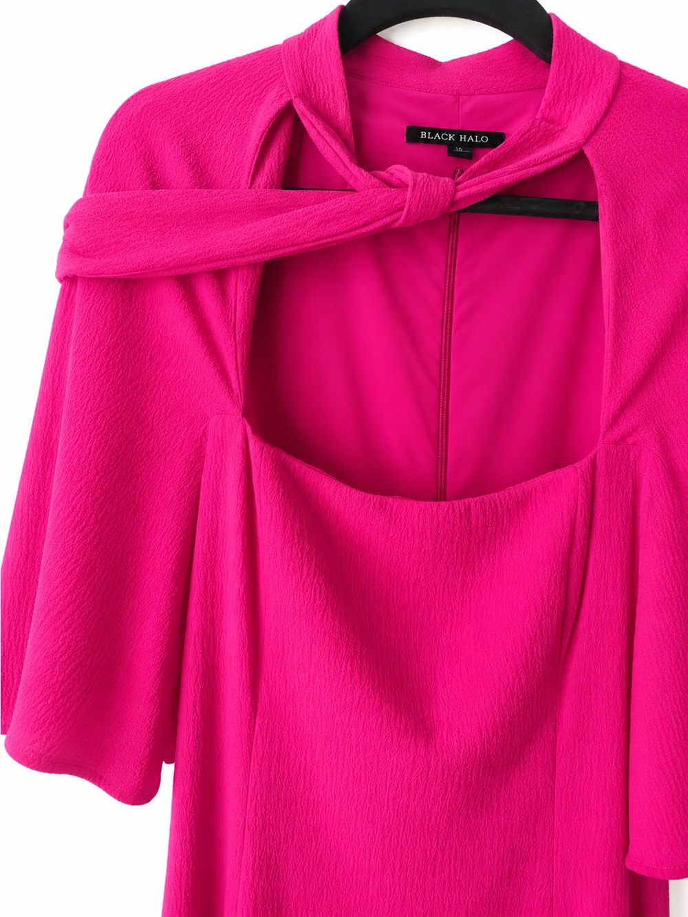 Black Halo ✨ Coralia A-line Dress| Prominent Tie-neck Detail| Vibrant Pink - Picture 5 of 14